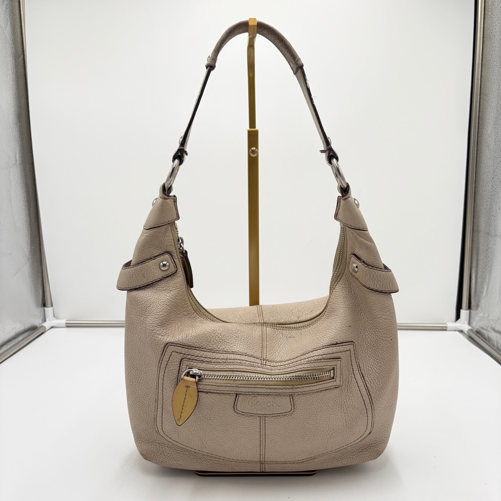 Vtg Coach Y2K Penelope Pebbled Hobo Leather Shoulder Purse Bag Off White F14680